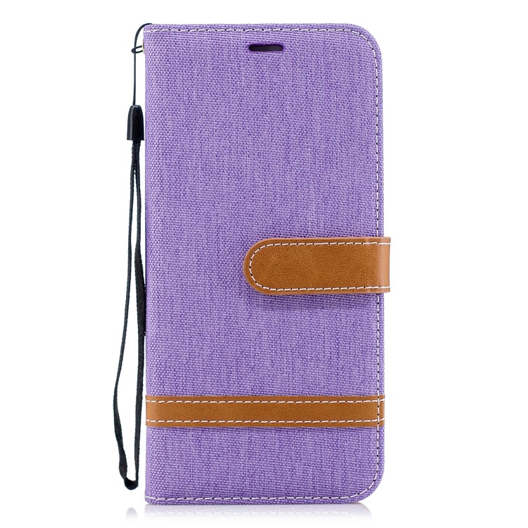 Jeans Cloth Texture Wallet Stand Leather Cover Case for Huawei P Smart / Enjoy 7S - Purple-4
