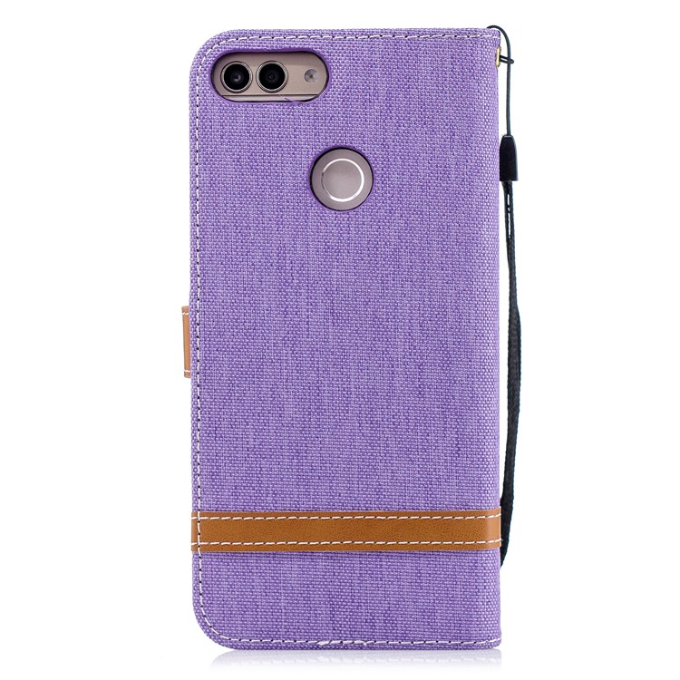 Jeans Cloth Texture Wallet Stand Leather Cover Case for Huawei P Smart / Enjoy 7S - Purple-5