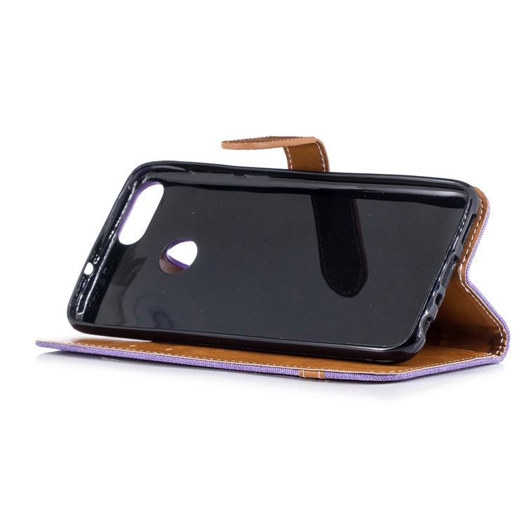 Jeans Cloth Texture Wallet Stand Leather Cover Case for Huawei P Smart / Enjoy 7S - Purple-7