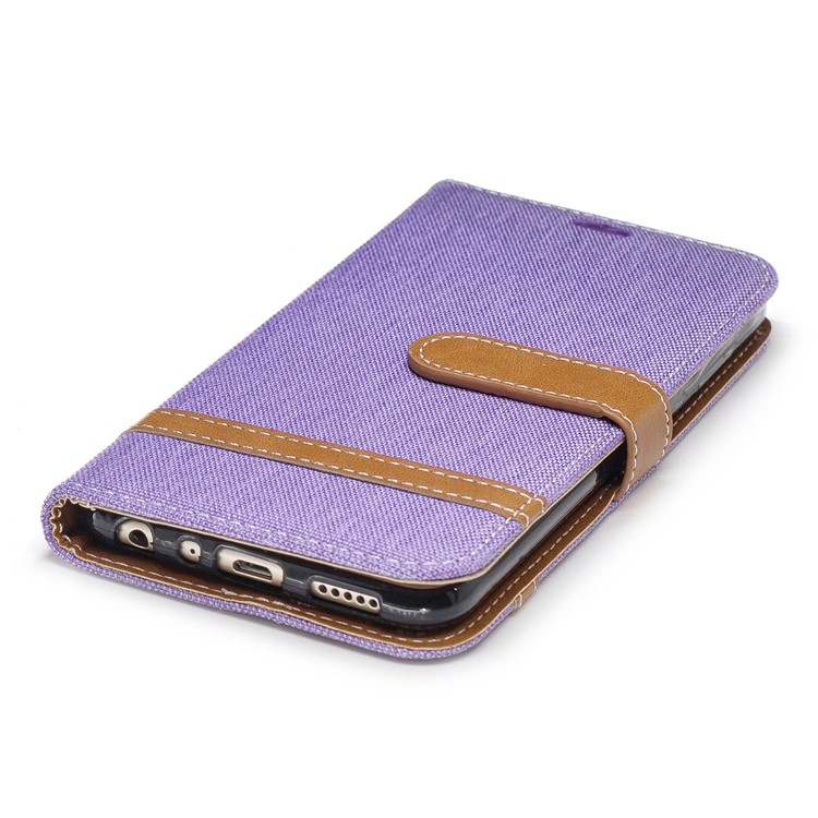 Jeans Cloth Texture Wallet Stand Leather Cover Case for Huawei P Smart / Enjoy 7S - Purple-8