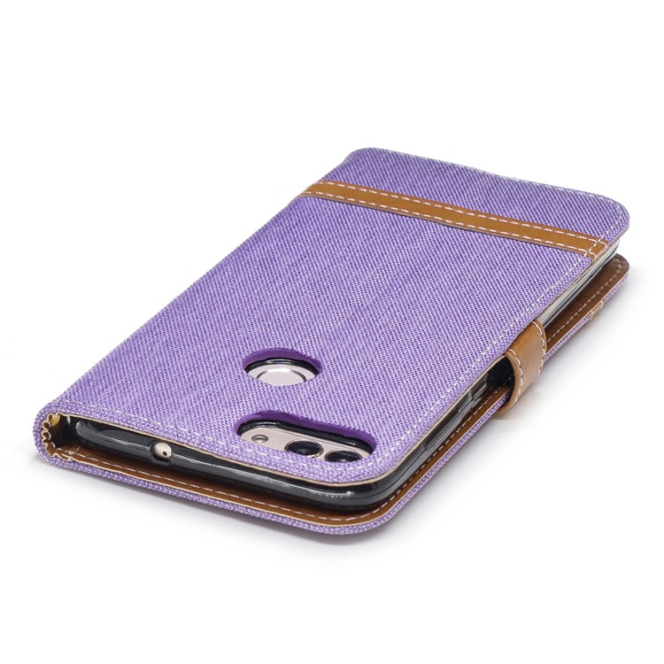 Jeans Cloth Texture Wallet Stand Leather Cover Case for Huawei P Smart / Enjoy 7S - Purple-9