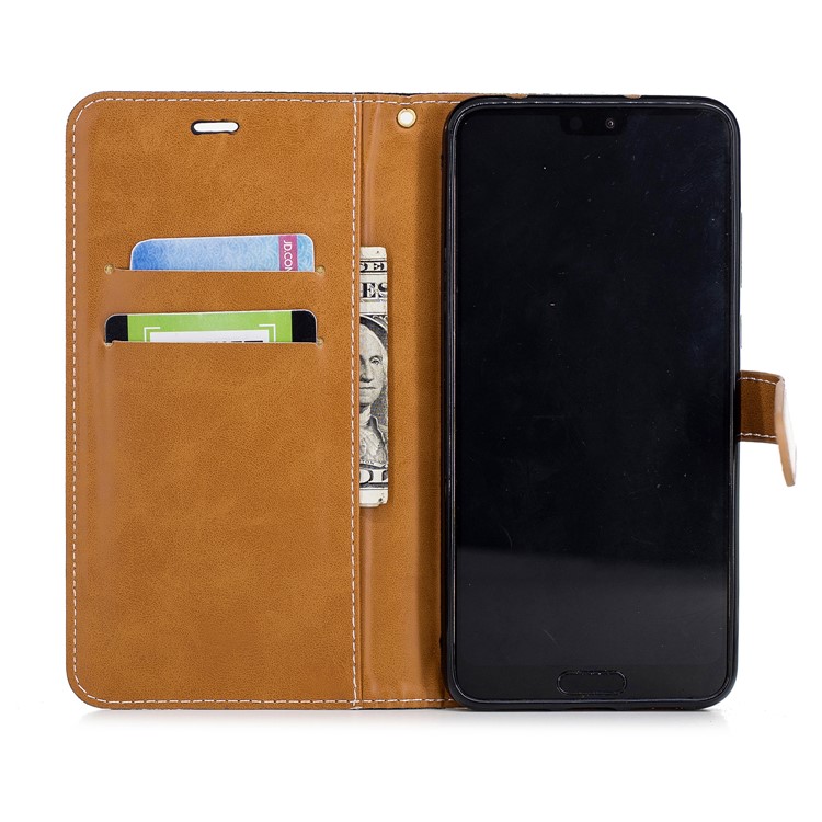 Jeans Cloth Texture Wallet Stand Leather Phone Case for Huawei P20 Pro - Black-10