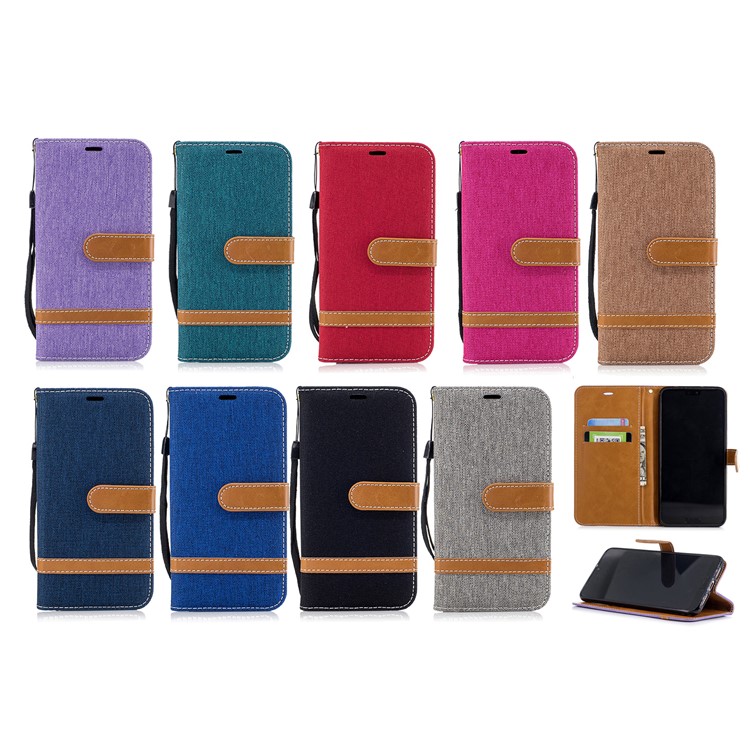 Jeans Cloth Texture Wallet Stand Leather Phone Case for Huawei P20 Pro - Black-12
