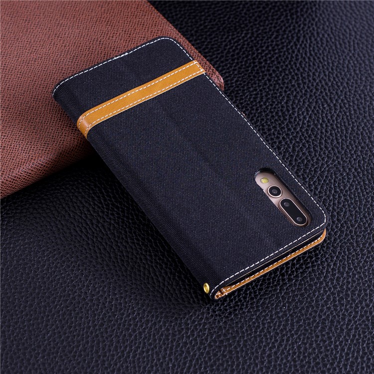 Jeans Cloth Texture Wallet Stand Leather Phone Case for Huawei P20 Pro - Black-3