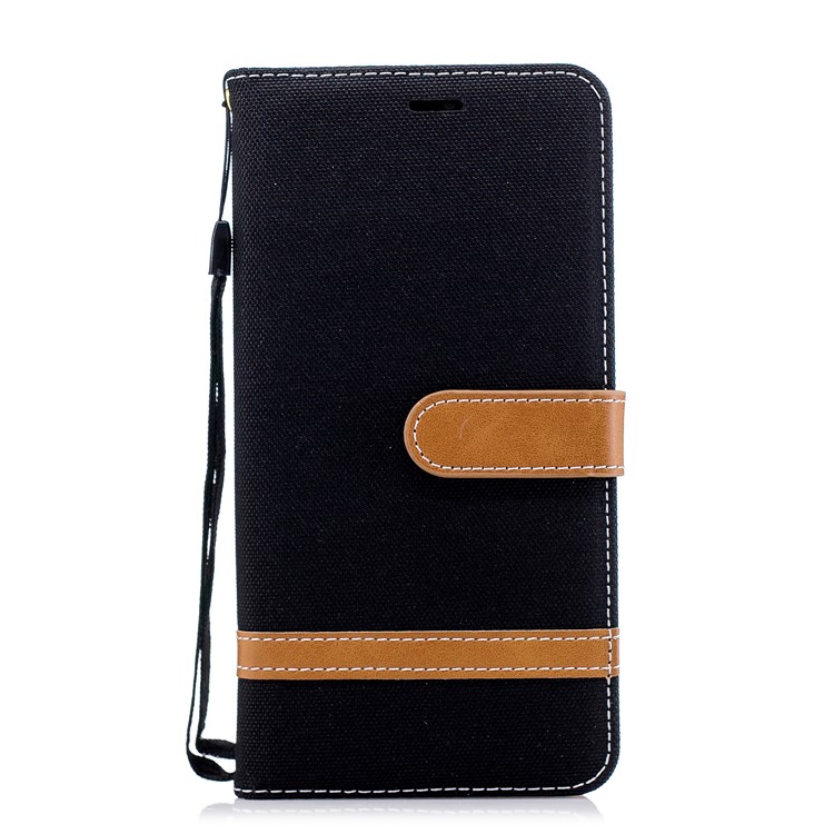 Jeans Cloth Texture Wallet Stand Leather Phone Case for Huawei P20 Pro - Black-4