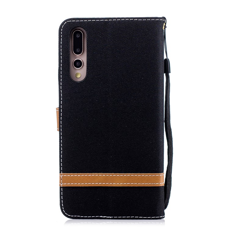 Jeans Cloth Texture Wallet Stand Leather Phone Case for Huawei P20 Pro - Black-5