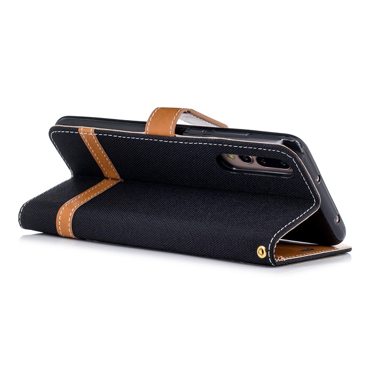 Jeans Cloth Texture Wallet Stand Leather Phone Case for Huawei P20 Pro - Black-6