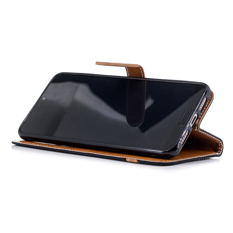 Jeans Cloth Texture Wallet Stand Leather Phone Case for Huawei P20 Pro - Black-7