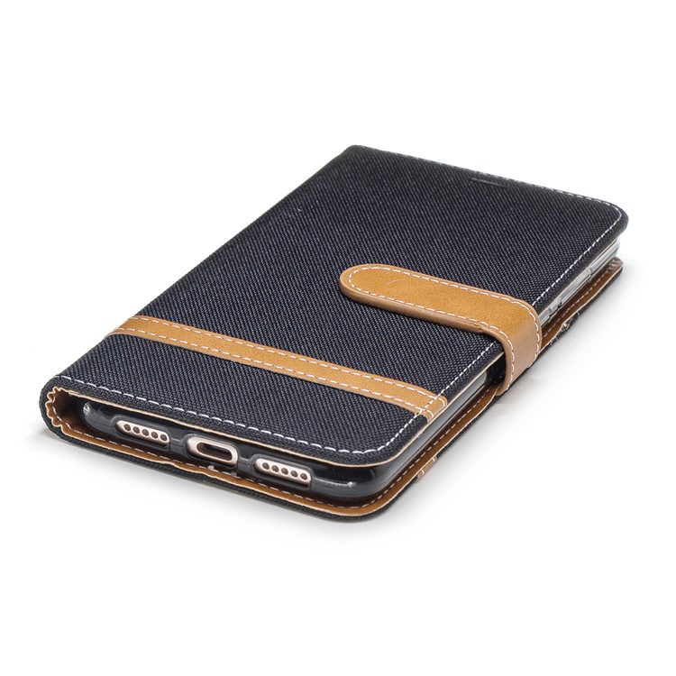 Jeans Cloth Texture Wallet Stand Leather Phone Case for Huawei P20 Pro - Black-8
