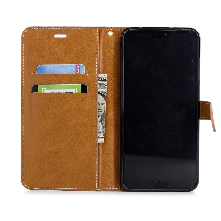 Jeans Cloth Texture Wallet Stand Leather Phone Cover for Huawei P20 Pro - Grey-10