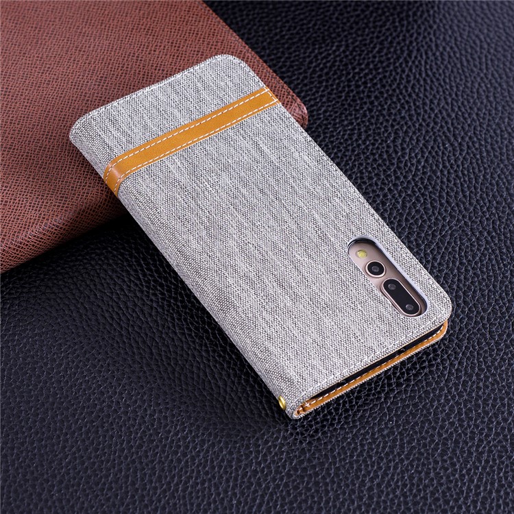 Jeans Cloth Texture Wallet Stand Leather Phone Cover for Huawei P20 Pro - Grey-3