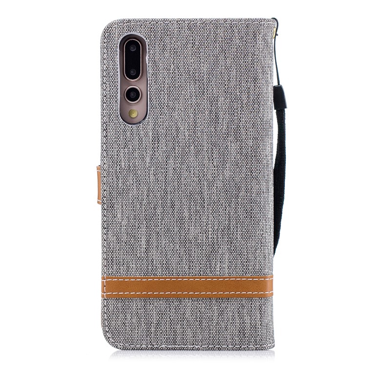 Jeans Cloth Texture Wallet Stand Leather Phone Cover for Huawei P20 Pro - Grey-5