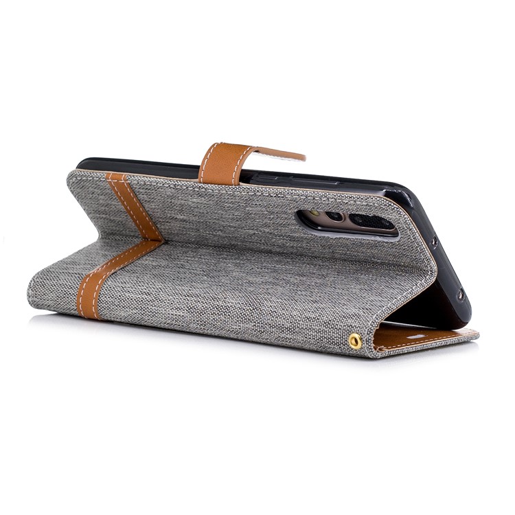 Jeans Cloth Texture Wallet Stand Leather Phone Cover for Huawei P20 Pro - Grey-6
