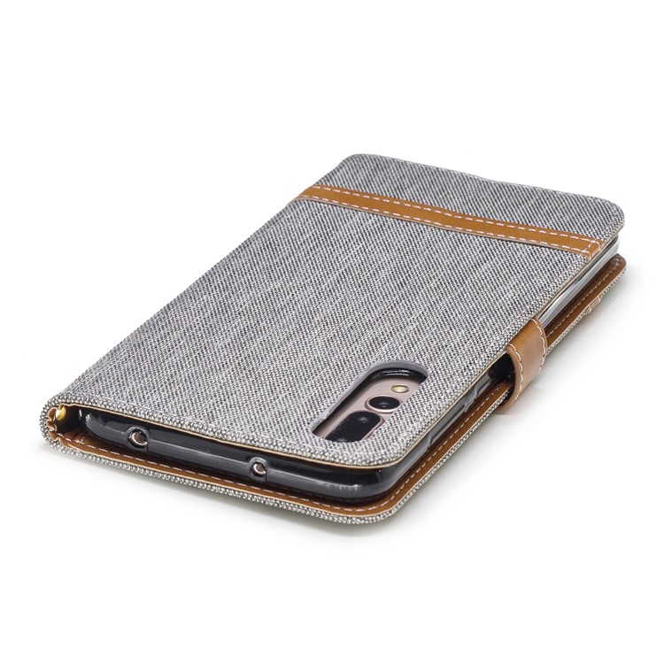 Jeans Cloth Texture Wallet Stand Leather Phone Cover for Huawei P20 Pro - Grey-9