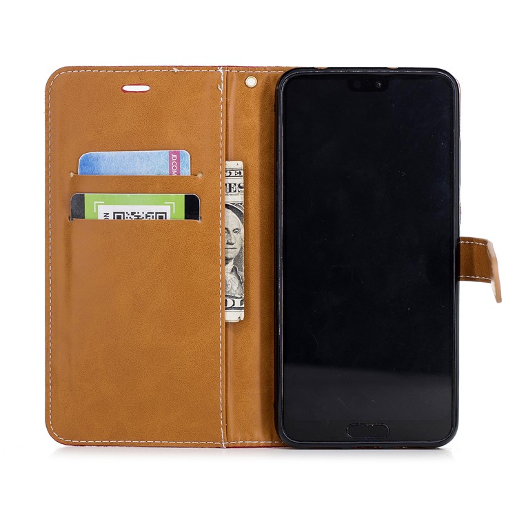 Jeans Cloth Texture Wallet Stand Leather Phone Shell for Huawei P20 Pro - Red-10