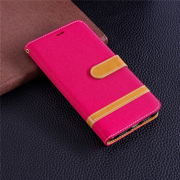 Jeans Cloth Texture Wallet Stand Leather Phone Shell for Huawei P20 Pro - Red-2