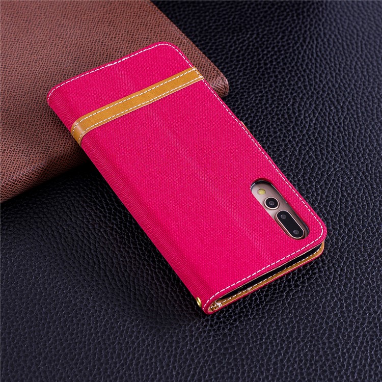 Jeans Cloth Texture Wallet Stand Leather Phone Shell for Huawei P20 Pro - Red-3