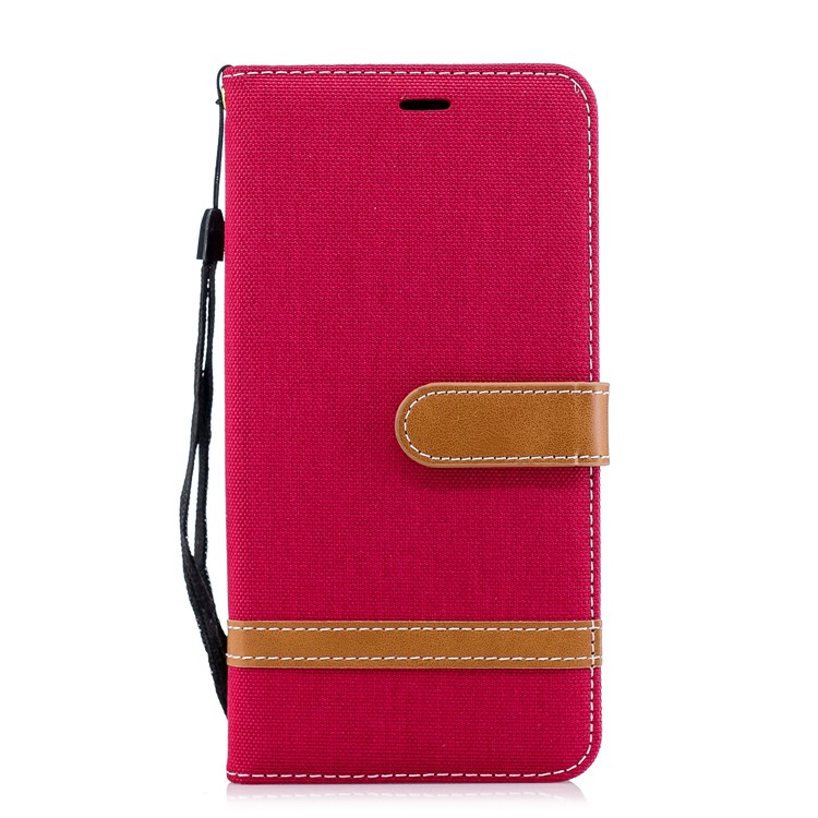 Jeans Cloth Texture Wallet Stand Leather Phone Shell for Huawei P20 Pro - Red-4