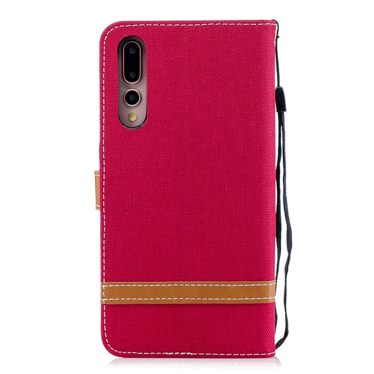 Jeans Cloth Texture Wallet Stand Leather Phone Shell for Huawei P20 Pro - Red-5