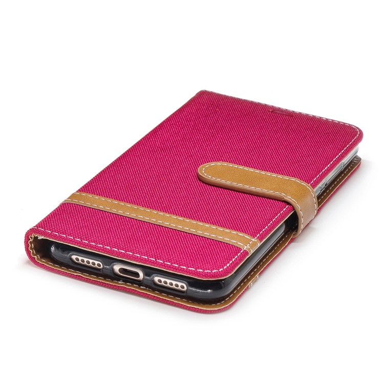 Jeans Cloth Texture Wallet Stand Leather Phone Shell for Huawei P20 Pro - Red-8