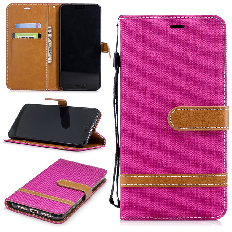 Jeans Cloth Texture Wallet Stand Leather Mobile Case for Huawei P20 Pro - Rose-1
