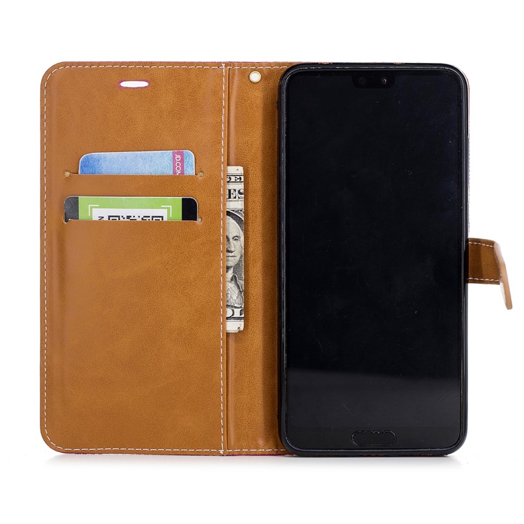 Jeans Cloth Texture Wallet Stand Leather Mobile Case for Huawei P20 Pro - Rose-10