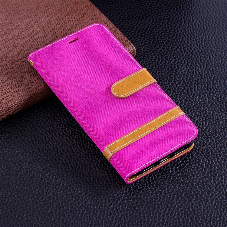 Jeans Cloth Texture Wallet Stand Leather Mobile Case for Huawei P20 Pro - Rose-2