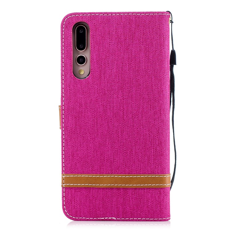 Jeans Cloth Texture Wallet Stand Leather Mobile Case for Huawei P20 Pro - Rose-5