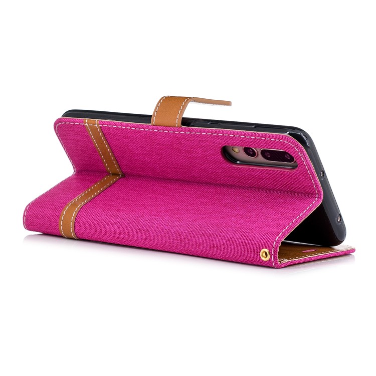 Jeans Cloth Texture Wallet Stand Leather Mobile Case for Huawei P20 Pro - Rose-6