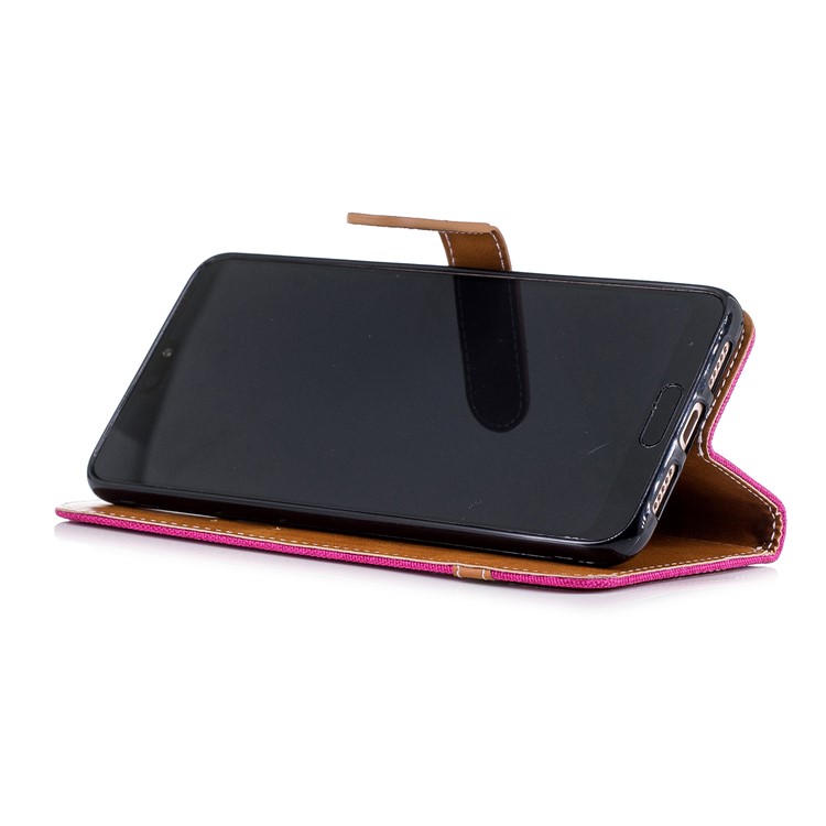 Jeans Cloth Texture Wallet Stand Leather Mobile Case for Huawei P20 Pro - Rose-7
