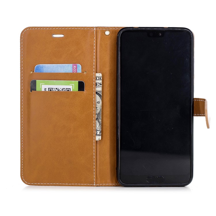 Jeans Cloth Texture Wallet Stand Leather Mobile Cover for Huawei P20 Pro - Khaki-10