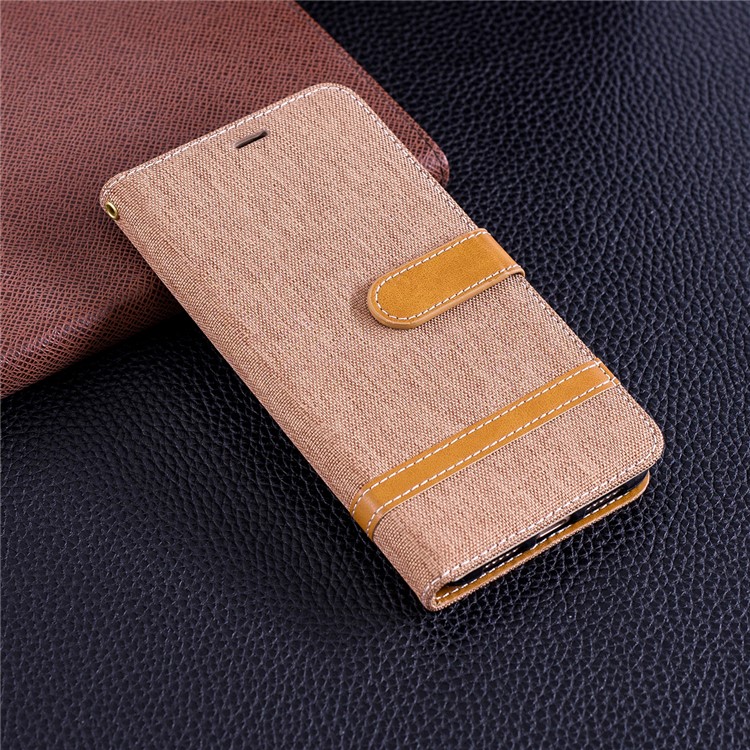 Jeans Cloth Texture Wallet Stand Leather Mobile Cover for Huawei P20 Pro - Khaki-2