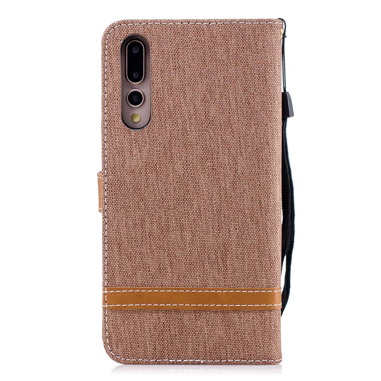 Jeans Cloth Texture Wallet Stand Leather Mobile Cover for Huawei P20 Pro - Khaki-5