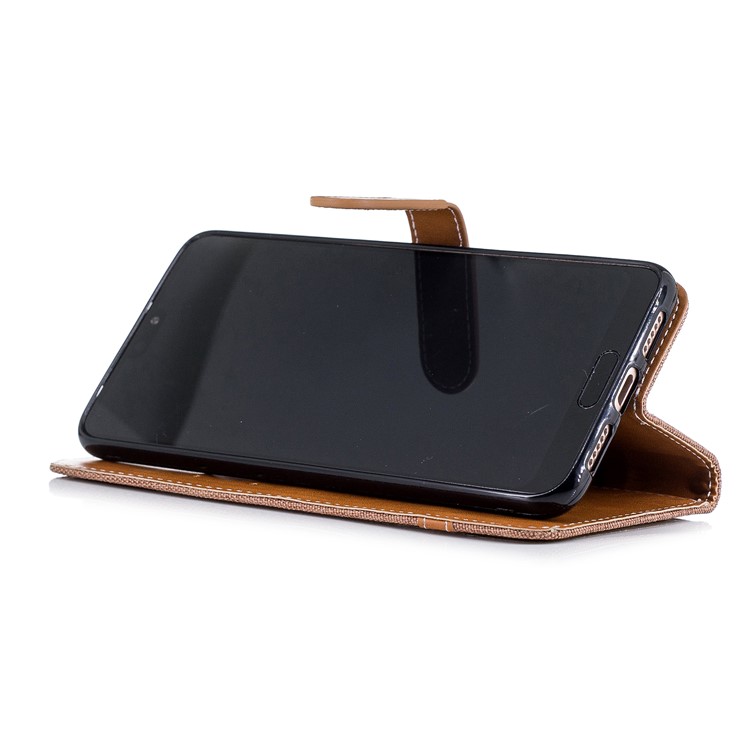 Jeans Cloth Texture Wallet Stand Leather Mobile Cover for Huawei P20 Pro - Khaki-7