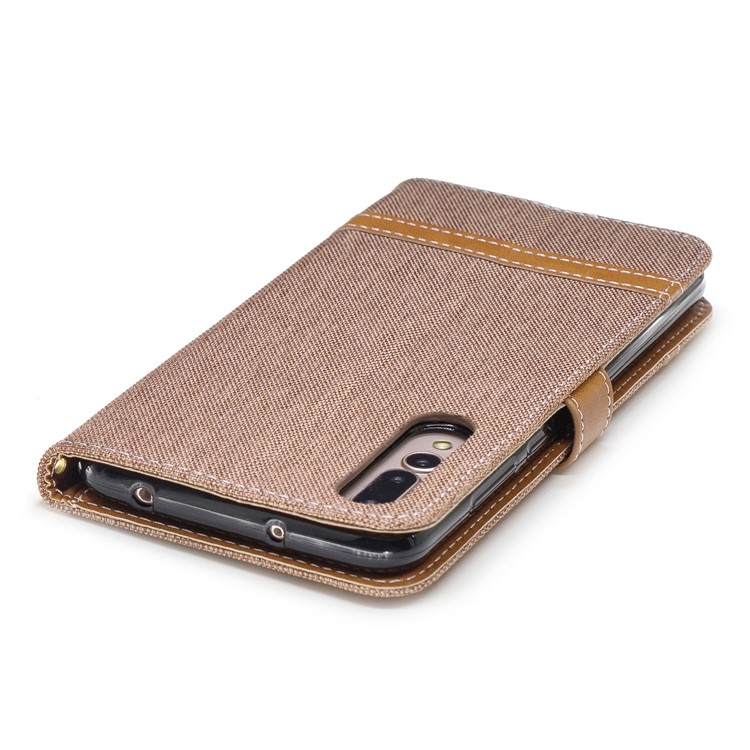 Jeans Cloth Texture Wallet Stand Leather Mobile Cover for Huawei P20 Pro - Khaki-9