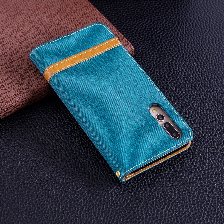 Jeans Cloth Texture Wallet Stand Leather Cellphone Case for Huawei P20 Pro - Green-3