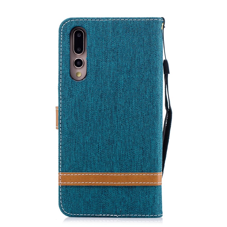Jeans Cloth Texture Wallet Stand Leather Cellphone Case for Huawei P20 Pro - Green-5