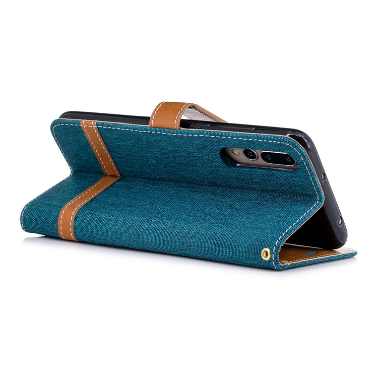Jeans Cloth Texture Wallet Stand Leather Cellphone Case for Huawei P20 Pro - Green-6
