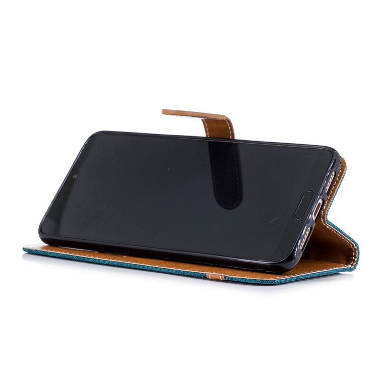 Jeans Cloth Texture Wallet Stand Leather Cellphone Case for Huawei P20 Pro - Green-7