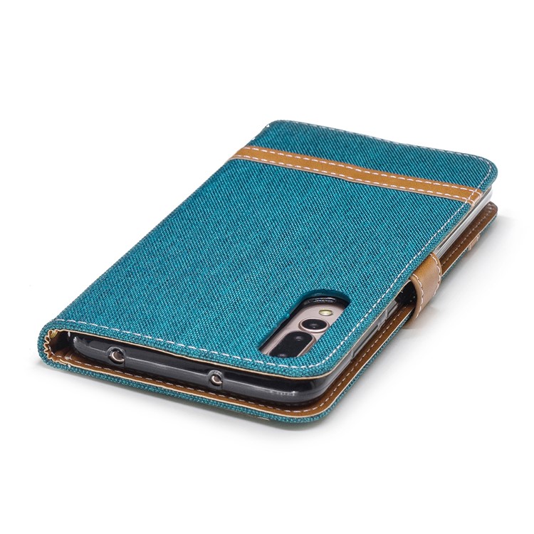 Jeans Cloth Texture Wallet Stand Leather Cellphone Case for Huawei P20 Pro - Green-9