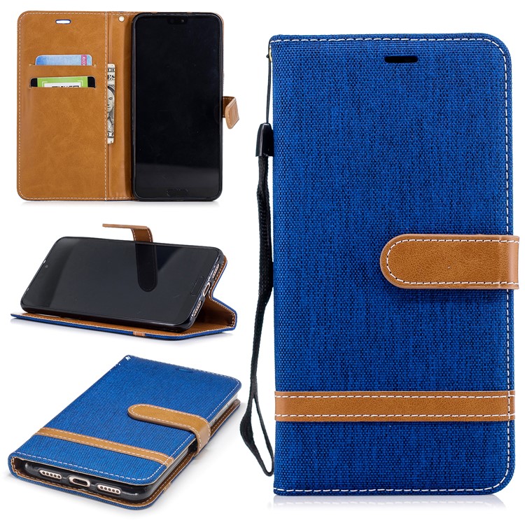 Jeans Cloth Texture Wallet Stand Leather Cellphone Cover for Huawei P20 Pro - Baby Blue-1