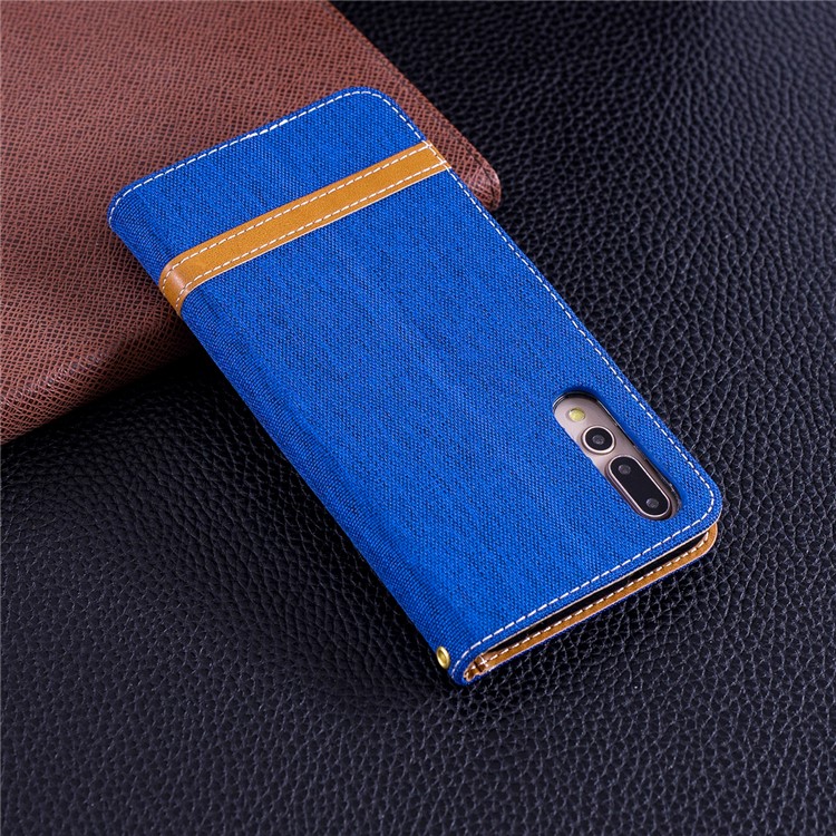 Jeans Cloth Texture Wallet Stand Leather Cellphone Cover for Huawei P20 Pro - Baby Blue-3