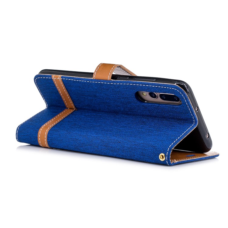 Jeans Cloth Texture Wallet Stand Leather Cellphone Cover for Huawei P20 Pro - Baby Blue-6
