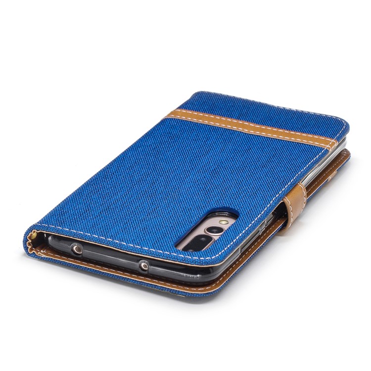 Jeans Cloth Texture Wallet Stand Leather Cellphone Cover for Huawei P20 Pro - Baby Blue-9
