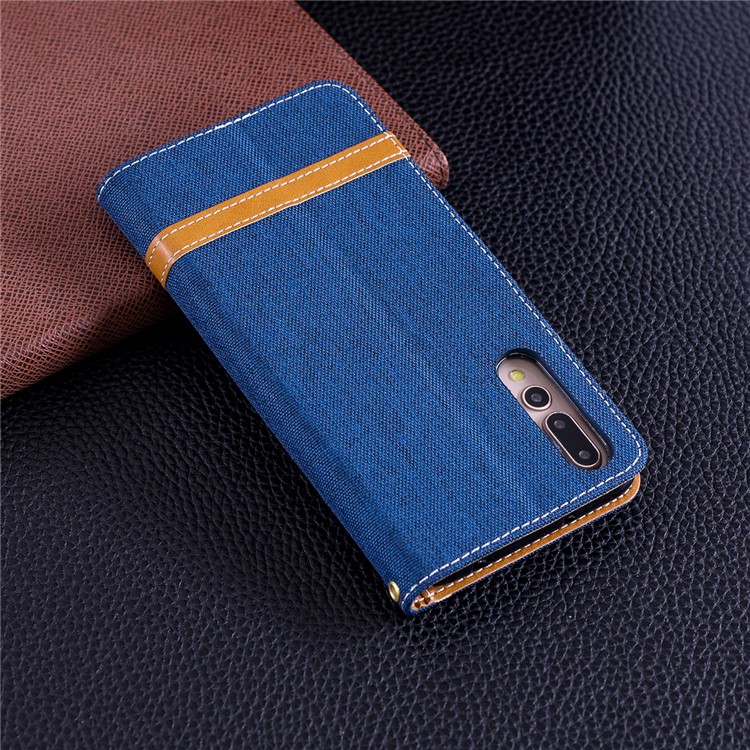 Jeans Cloth Texture Wallet Stand Leather Protector Case for Huawei P20 Pro - Dark Blue-3