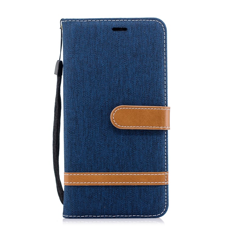 Jeans Cloth Texture Wallet Stand Leather Protector Case for Huawei P20 Pro - Dark Blue-4