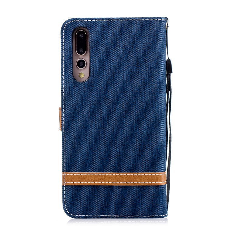 Jeans Cloth Texture Wallet Stand Leather Protector Case for Huawei P20 Pro - Dark Blue-5