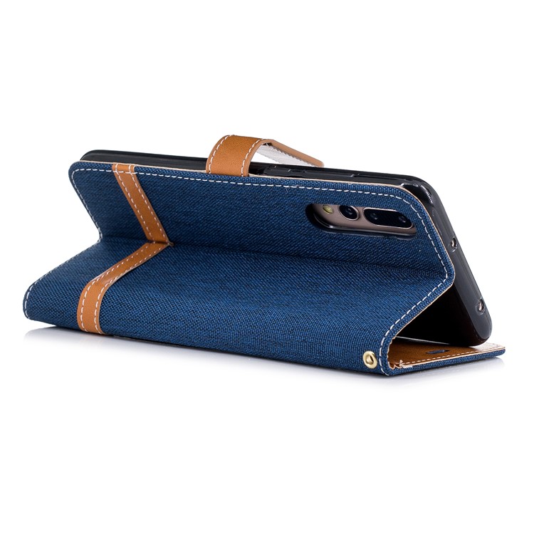 Jeans Cloth Texture Wallet Stand Leather Protector Case for Huawei P20 Pro - Dark Blue-6