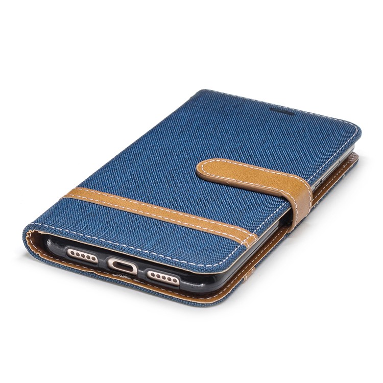Jeans Cloth Texture Wallet Stand Leather Protector Case for Huawei P20 Pro - Dark Blue-8