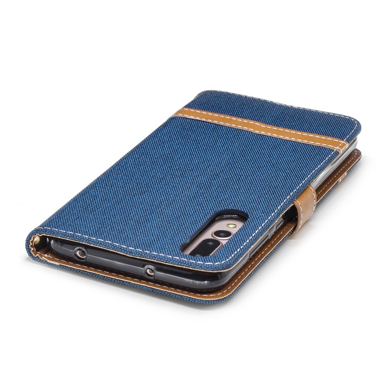 Jeans Cloth Texture Wallet Stand Leather Protector Case for Huawei P20 Pro - Dark Blue-9